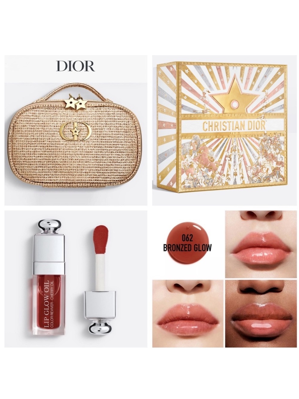 Dior Gold Cosmetic Bag with Dior Addict Lip Glow Oil #062